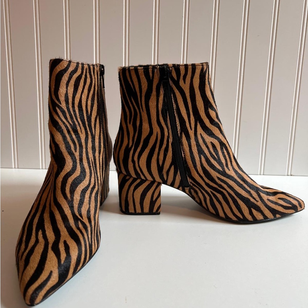 Dune London Tiger (Zebra) Print Tan and Black Ankle Boots EUC